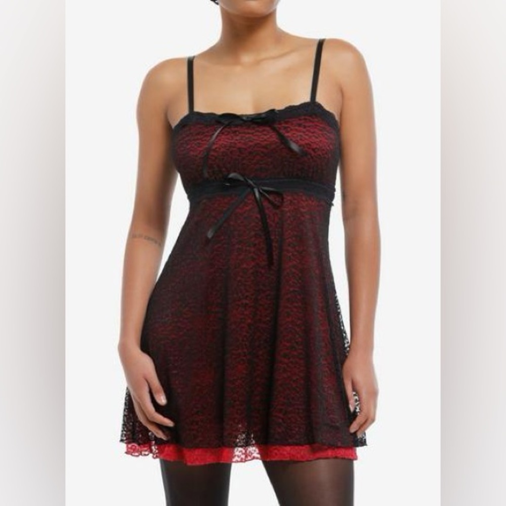 Hot Topic Black Red Lace babydoll gothic grunge sleeveless dress size XS